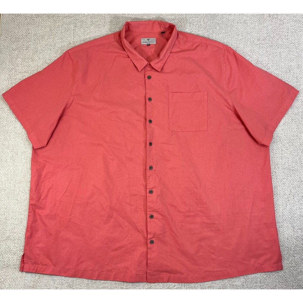 Oak Hill Button Up Shirt Men's 4XL Pink Short Sleeve Casual Pocket Breathable